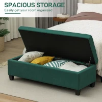 HOMCOM Rectangular Entry Bench, Tufted Upholstered Linen Fabric Wood Feet Storage Ottoman Bench, Dark Green(m-4)