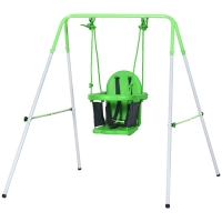 Outsunny Toddler Swing Set with Metal Stand, Safety Seat Belt for Kids Aged 6-36 Months, Backyard Indoor & Outdoor Use, Green