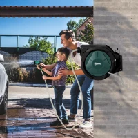 Outsunny 1/2 in x 100ft Wall Mounted Garden Hose Reel, Retractable Water Hose Reel with Auto Rewind, Any Length Lock, Black(m-8)