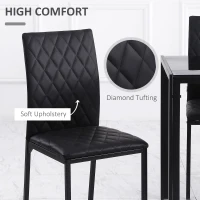 HOMCOM Set of 6 Modern Dining Chairs, Tufted High Back Side Chairs with Upholstered Seat, Steel Legs for Living Room, Black(m-5)
