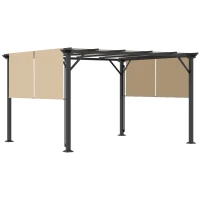Outsunny 12' x 10' Outdoor Patio Gazebo Pergola with Retractable Canopy Roof, Steel Frame with Stakes, Unique Design, Beige(m-2)