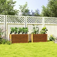 Outsunny Set of 2 Galvanized Metal Planters for Outdoor Plants, 4' x 2' x 2' Raised Garden Bed, Distressed Dark Brown(m-1)