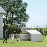 PawHut Galvanized Steel Dog Kennel Outdoor with Waterproof & UV-Resistant Cover for Large Dogs, 13.1' x 7.5' x 4.9'(m-1)