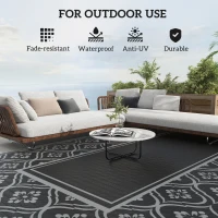 Outsunny Reversible Outdoor Rug, Waterproof Plastic Straw with Carry Bag, 9' x 18', Black & Gray Gourd Border(m-6)