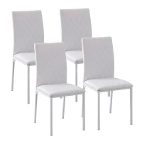 HOMCOM Modern Dining Chairs Set of 4, Upholstered Faux Leather Kitchen Chairs with Rhombic Tufting and Metal Legs for Living Room, White(m-2)
