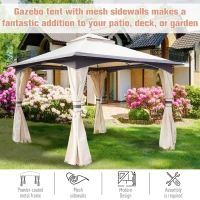 Outsunny 10' x 10' Outdoor Gazebo with Netting and Curtains, Patio Gazebo Canopy with 2-Tier Soft Top Roof and Steel Frame for Lawn, Garden, Backyard and Deck(m-4)