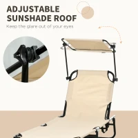 Outsunny 2 Piece Folding Outdoor Chaise Lounges, Pool, Sun, Tanning Chairs with Reclining Back, Sunshade for Beach, Patio, Tan(m-5)