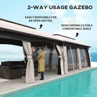 Outsunny 10' x 20' Patio Gazebo, Outdoor Gazebo Canopy Shelter with Netting, Vented Roof for Garden, Beige(m-5)