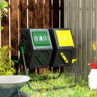 Outsunny Rotating Composter, Dual Chamber Compost Bin with 24 Vents and Steel Legs, 34.5 Gallon, Yellow and Green(m-9)