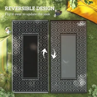 Outsunny Reversible Outdoor Rug, Waterproof Plastic Straw with Carry Bag, 9' x 18', Black & Gray Gourd Border(m-7)