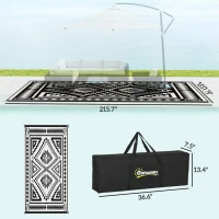 Outsunny Reversible Outdoor Rug, Waterproof Plastic Straw with Carry Bag, 9' x 18', Black & White Square Patchwork(m-3)