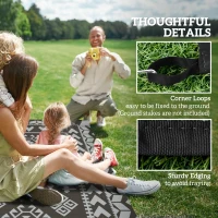 Outsunny Reversible Outdoor Rug, Waterproof Plastic Straw with Carry Bag, 9' x 18', Black & Gray Rhombus Patchwork(m-8)