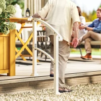 Outsunny 1-3 Step Metal Handrails for Outdoor Steps, Porch Deck Stair Railing with Installation Kit for Concrete Steps, White(m-2)