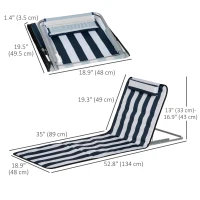 Outsunny 2 Pieces Beach Lounge Chair, Outdoor Folding Chaise Lounge Set w/ Pillow for Sunbath, Snap, Blue and White(m-3)