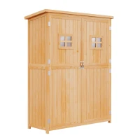 Outsunny 4x1.5ft Wooden Garden Storage Shed, Outdoor Tool Cabinet Organizer with Windows and Double Door, Nature Wood(m-11)