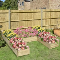 Outsunny DIY 5-box Garden Planter with Open Bottom for Outdoor Plants, Vegetables, Flowers, Herbs, Natural Wood(m-8)