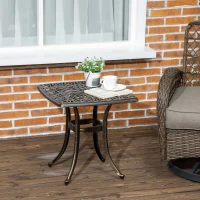 Outsunny Aluminium Outdoor Side Table with Umbrella Hole, 21" Square Patio Coffee Table End Table, Bronze(m-8)