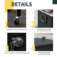 Outsunny 80 Quart Rattan Rolling Cooler Cart Portable Patio Ice Beer Beverage Cooling Bin for Outdoor Party w/ Bottle Opener, Brown Wicker(m-6)