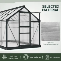 Outsunny 6' x 10' x 6.6' Polycarbonate Greenhouse, Walk-In Green House Kit Garden, Plants Grow, Galvanized Sheet Aluminum Frame with Rain Gutter, Vents and Sliding Door, Grey(m-6)