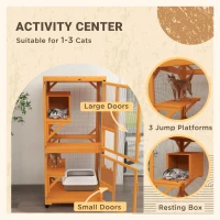 PawHut Catio Outdoor, Elevated Design, with Wheels, Resting Box, Water-Resistant, Multi Platforms, Orange(m-4)