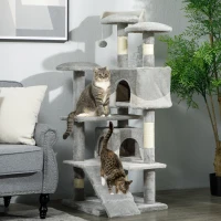 PawHut 53" Cat Tree Scratching Large Kitten Play House Multi-Level Activity Center Pet Furniture, Grey(m-8)