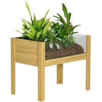 Outsunny Wooden Raised Garden Bed with Acrylic Panels, Raised Planter Box with Drainage Holes, 29.5" x 18.1" x 23.8"(m-11)