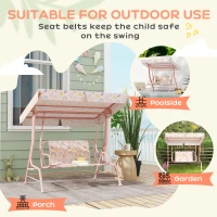 Qaba Kids Patio Swing Chair with Adjustable Canopy, Safety Belt for Patio, Garden, Poolside, Balcony, Pink(m-6)