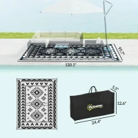 Outsunny Reversible Outdoor Rug, Waterproof Plastic Straw with Carry Bag, 8' x 10', Black & White Rhombus Patchwork(m-3)