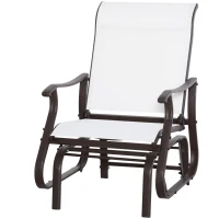 Outsunny Outdoor Glider Chair, Patio Glider with Steel Frame and Mesh Fabric, Garden Chair for Backyard, Garden, and Porch, Cream White(m-2)