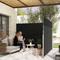 Outsunny Retractable Double Side Awning, 79"x236" Patio Privacy Screen, UV Resistant, Waterproof Wind Screen, Black(m-1)