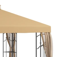 Outsunny 10' x 12' Patio Gazebo with Corner Frame Shelves, Double Roof Outdoor Gazebo Canopy Shelter with Netting, Brown(m-9)