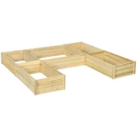 Outsunny DIY 5-box Garden Planter with Open Bottom for Outdoor Plants, Vegetables, Flowers, Herbs, Natural Wood(m-2)