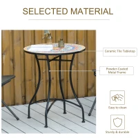 Outsunny Mosaic Patio Table, Round Coffee Table with Metal Frame, Garden Furniture for Outdoor, Poolside, Red(m-5)