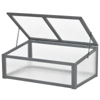 Outsunny 39" x 26" x 16" Wooden Cold Frame with Openable and Tilted Top Cover, Small Polycarbonate Planter Box for Flowers, Vegetables, Plants, Grey(m-11)