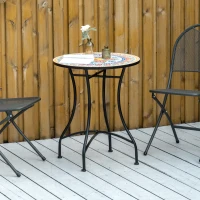 Outsunny Mosaic Patio Table, Round Coffee Table with Metal Frame, Garden Furniture for Outdoor, Poolside, Red(m-8)