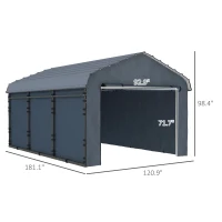 Outsunny 10' x 15' Metal Carport, Heavy Duty Garage Car Canopy with Galvanized Metal Roof and Removable Sidewalls, Dark Gray(m-3)
