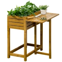 Outsunny Raised Garden Bed with Folding Side Table, Elevated Wood Planter Box for Flowers and Vegetables, Use for Patio, Balcony(m-11)
