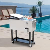 Outsunny 80 Quart Rolling Cooler Cart Ice Beer Beverage Cooling Bin for Outdoor Party, 35.4" x 15.4" x 32.7", Silver