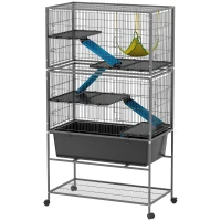 PawHut 59" 5-Level Small Animal Cage, Rolling Ferret Cage with 6.3" Deep Tray, Non-Slip Cloth Covered Ramps, Hammock, Dark Gray(m-1)