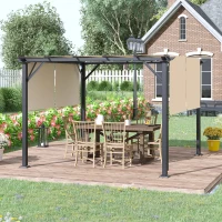 Outsunny 12' x 10' Outdoor Patio Gazebo Pergola with Retractable Canopy Roof, Steel Frame with Stakes, Unique Design, Beige(m-1)