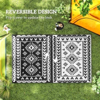 Outsunny Reversible Outdoor Rug, Waterproof Plastic Straw with Carry Bag, 8' x 10', Black & White Rhombus Patchwork(m-7)