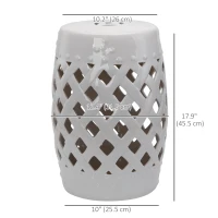 Outsunny 18" Ceramic Garden Stool with Woven Lattice Design, Indoor & Outdoor Decorative Accent Stool, White(m-3)