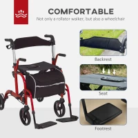 HOMCOM Rollator Walker with Seat, Folding Rolling Walker with 8" Wheels, Walker for Seniors with Adjustable Height, Red(m-4)