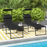 Outsunny Folding Chaise Lounge with Adjustable Sunroof, Outdoor Quick Dry Padded Tanning Chairs with Headrest, Reclining Back Outdoor Lounge Chair, for Beach, Yard, Patio, Black(m-8)