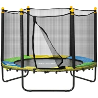 Qaba 4.6FT Trampoline for Kids with Enclosure Net for Ages 3-10, Indoor Outdoor Use, Black(m-2)