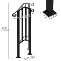 Outsunny 1-2 Step Handrails for Outdoor Steps, Metal Outdoor Stair Railing, Porch Deck Railing with Installation Kit, Black(m-3)