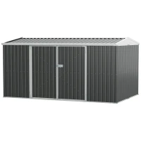 Outsunny 14' x 8' Galvanized Steel Storage Shed, Garden Shed with Lockable Doors, Air Vents for Backyard, Patio and Lawn, Grey(m-2)