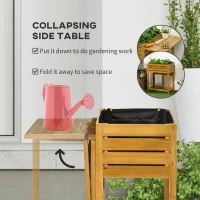 Outsunny Raised Garden Bed with Folding Side Table, Elevated Wood Planter Box for Flowers and Vegetables, Use for Patio, Balcony(m-4)