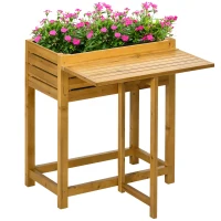 Outsunny Raised Garden Bed with Folding Side Table, Elevated Wood Planter Box for Flowers and Vegetables, Use for Patio, Balcony(m-2)