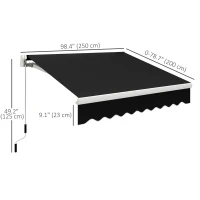 Outsunny 8'x7' Patio Awning Manual Retractable Sun Shade Outdoor Deck Canopy Shelter, Black(m-3)